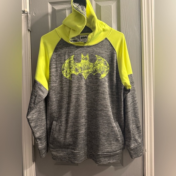 DC Comics Batman hoodie pullover neon green & gray Side pockets Boys size 2XL 18 - Picture 1 of 8
